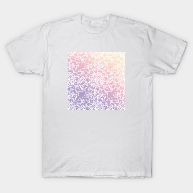 White Mandala Pattern - Pink Purple Ombre T-Shirt by MysticMagpie